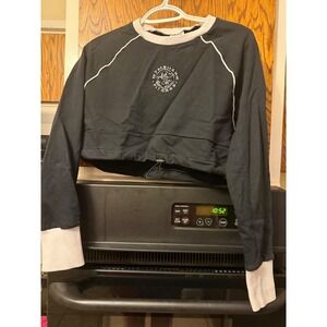 Gymshark Fitness Women Black Cropped Sweatshirt White Trim Drawstring Pullover